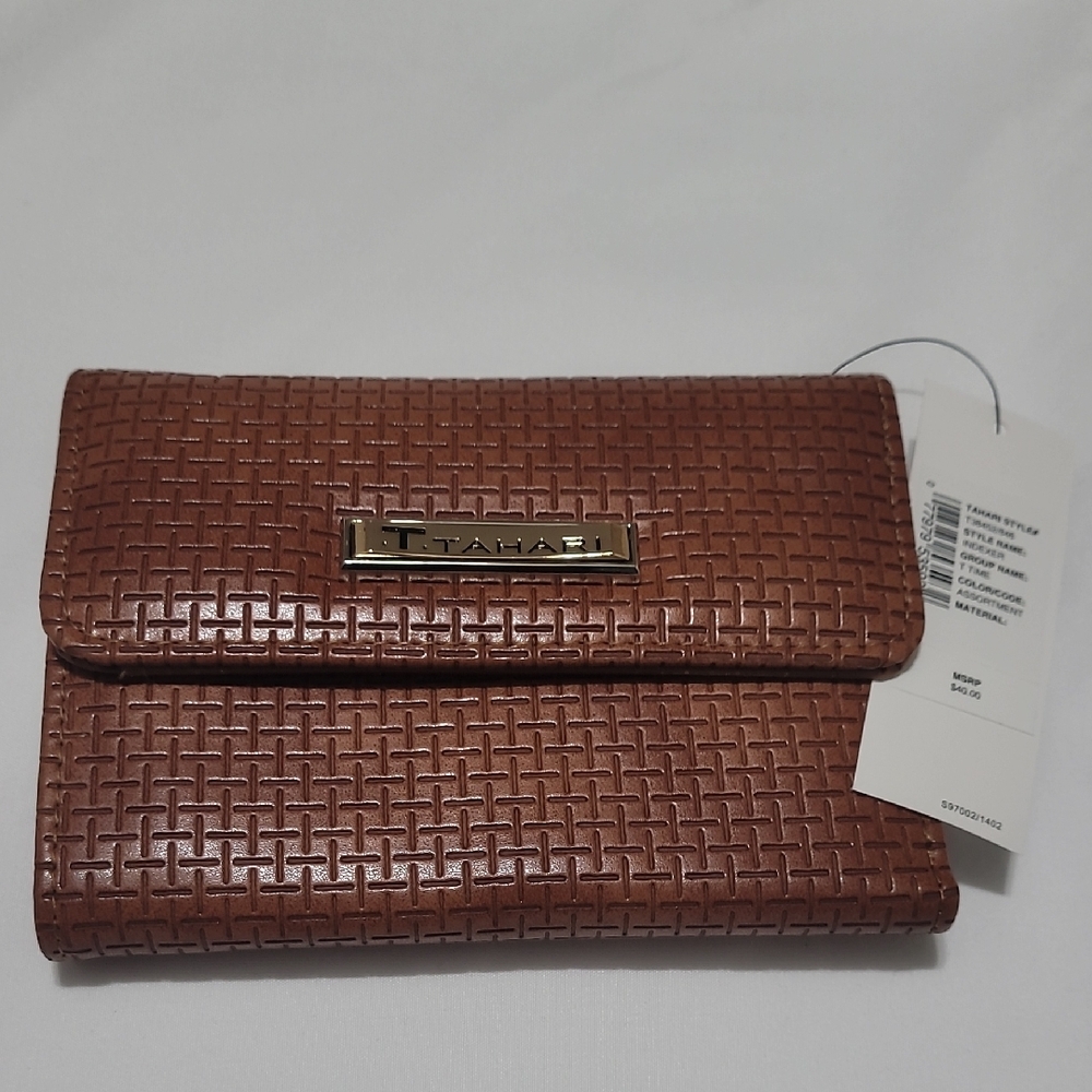 Tahari Brown Woven Wallet Clutch Style Closure NWT